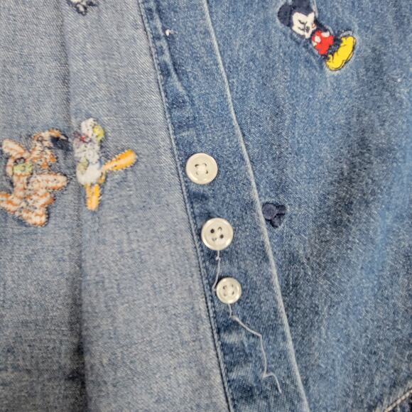 Disney Store Vintage Y2k Denim Mickey and Friends Shirt Womens Large Embroidered - Picture 5 of 14